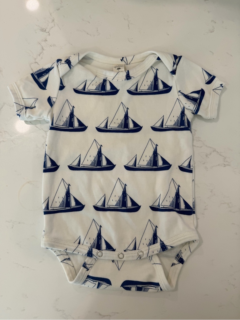 kate quinn White and Navy Sailboat Print Bodysuit